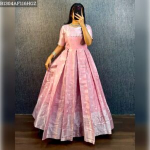 Elegant Erode Silk Gown with Butterfly Net Dupatta Dress - Peach