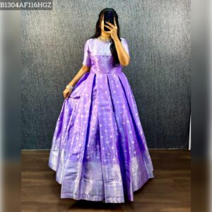 Elegant Erode Silk Gown with Butterfly Net Dupatta Dress - Lavender