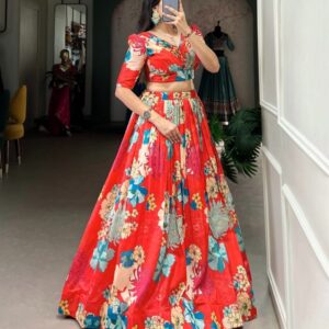 Elegant Tussar Silk Floral Co-Ord Lehenga Set - Red