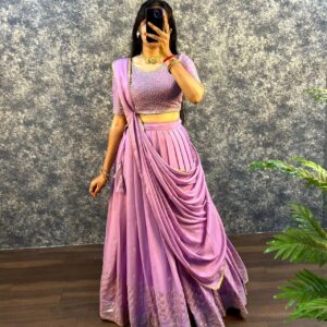 Georgette Wedding Lehenga with Sequins & Thread Embroidery - Soft Pink