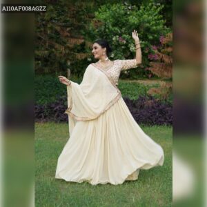 Embroidered  Off-White Lehenga Choli with Shimmering Sequins