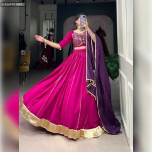 Chanderi Gota Patti Lehenga Choli with Zari & Sequins Work - Pink & Purple