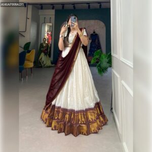 Kalyani Cotton Lehenga Choli with Zari Weaving & Georgette Dupatta - Dark Maroon