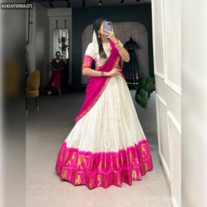 Kalyani Cotton Lehenga Choli with Zari Weaving & Georgette Dupatta - Pink