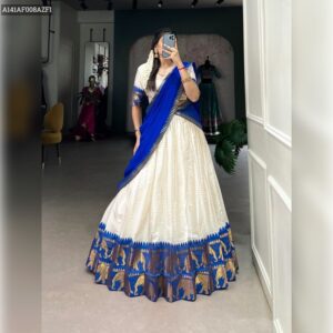 Kalyani Cotton Lehenga Choli with Zari Weaving & Georgette Dupatta - Blue