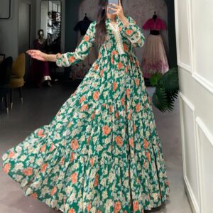 Triple-Layer Floral Georgette Gown with Micro Cotton Lining