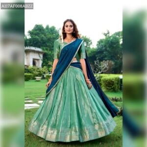 Kanchipuram Zari Weaving Lehenga with Vichitra Silk Dupatta - Green