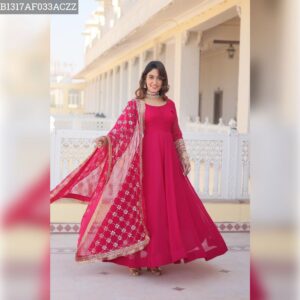 Stunning Faux Blooming Gown with Embroidered Sequins Dupatta - Pink